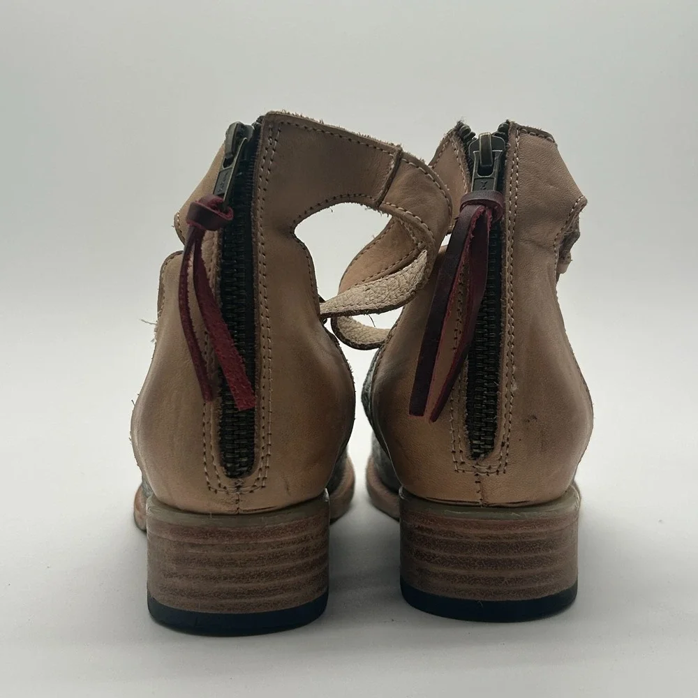 Freebird Steven Marilyn Tan Turquoise Snake Leather Ankle Strap Flats Womens 6